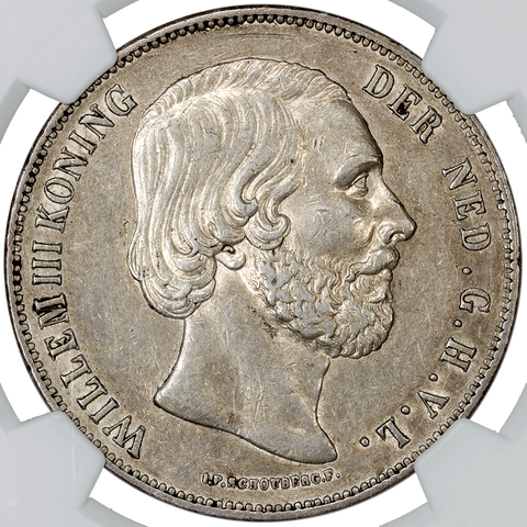 1859-Sword Netherlands Silver 2 1/2 Gulden KM.82 - NGC AU 55