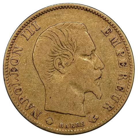 1860-BB French Napoleon 5 Franc Gold Coin KM.787.1 - Very Fine
