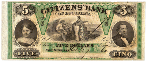 1860 $5 Citizens Bank of Louisiana Remainder LA-15-G14a ~ Net AU