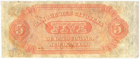 1860 $5 Citizens Bank of Louisiana Remainder LA-15-G14a ~ Net AU