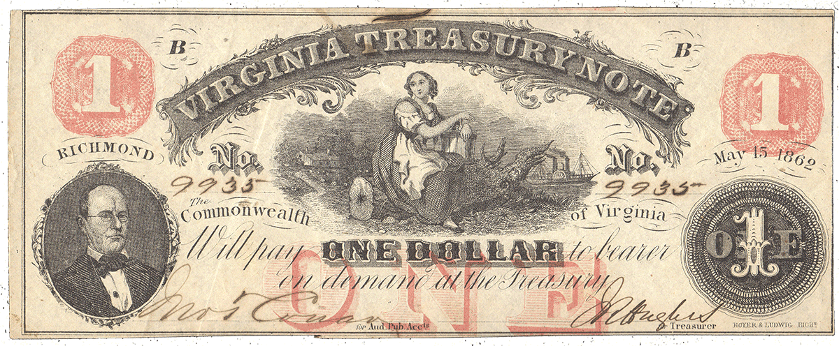 $100 Virginia Treasury Note No. 119 Oct. 15, 1862 Commonwealth of Virginia