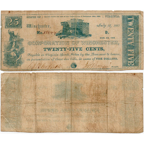1861 25¢ Corporation of Winchester, VA JL TW10-14 - Very Good