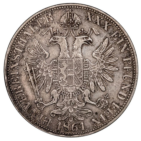 1861-B Austria Franz Joseph I Silver Thaler - KM.2244 - Fine+