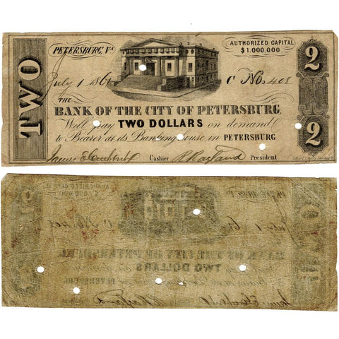 1861 $2 Bank of the City of Petersburg, Virginia (Civil War Issue) - Fine+
