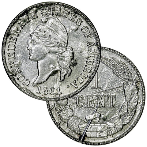 1861 (1961) Confederate Cent, Bashlow Restrike, Silver, Breen-8011 - Gem BU