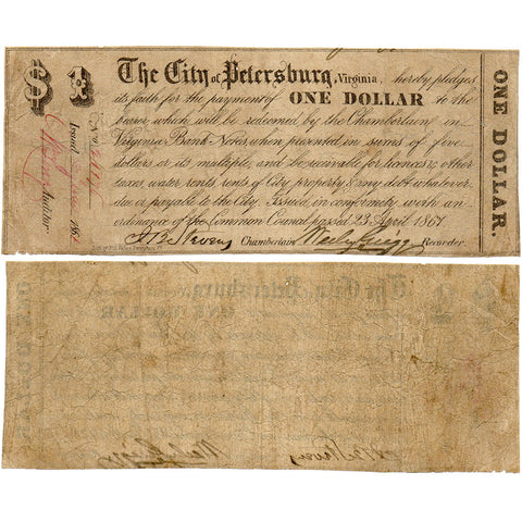 1861 $1 City of Petersburg, Virginia (Civil War Issue) - Fine