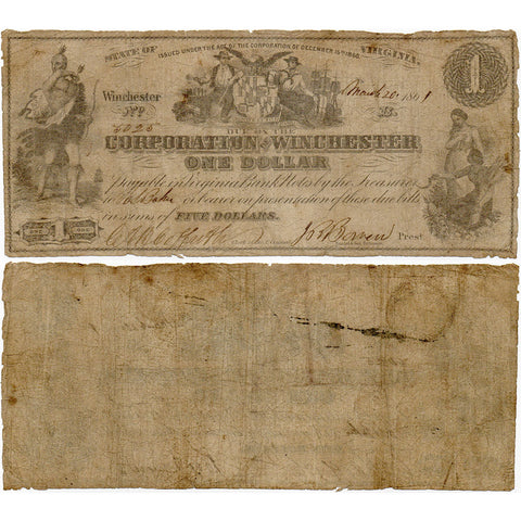 March 20, 1861 $1 Corporation of Winchester, VA Note - Very Good