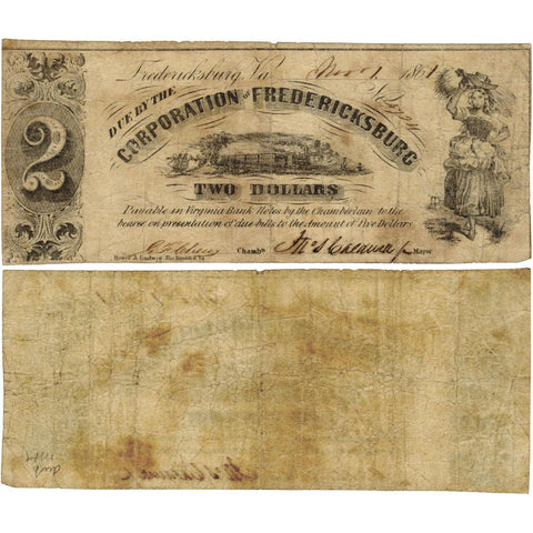 November 1 1861 Corporation of Fredericksburg $2 Jones TF05-17 - Very Good+