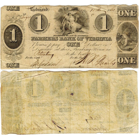 1861 $1 Farmers Bank of Virginia, Petersburg - Fine