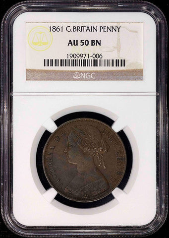 1861 Great Britain Penny [15 Leaves/No Signatures] - KM.749.2 - NGC AU 50