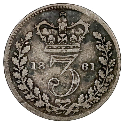 1861 Great Britain Victoria Silver Three Pence KM.730 - Fine