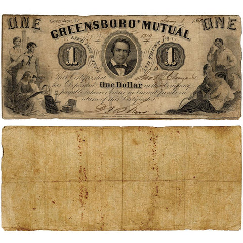 1861 Greensboro Mutual Life Insurance & Trust $1 - Greensburough, NC - Fine