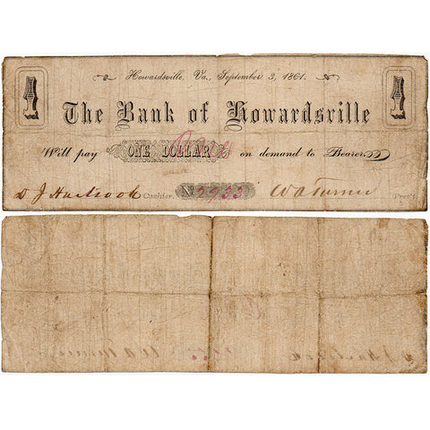 1861 $1 Bank of Howardsville, Virginia VA-105-G22a - Fine