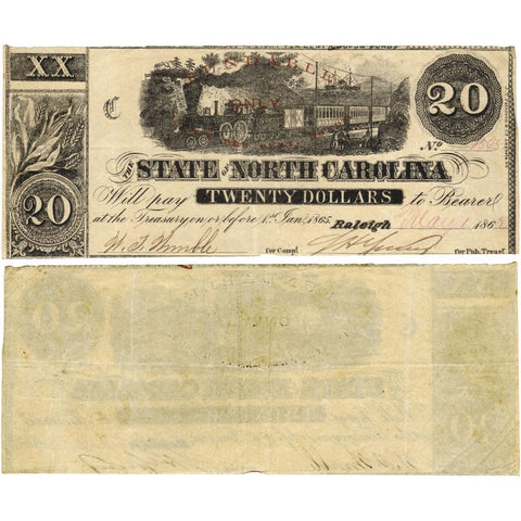 1861 $20 State of North Carolina Raleigh Cr. 80A - Very Fine