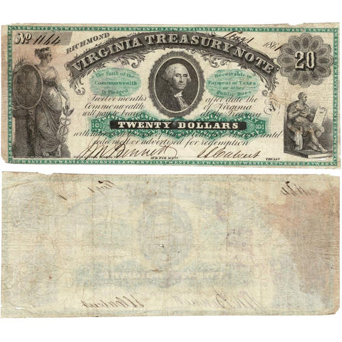 1861 $20 Virginia Treasury Note Cr. 3 - Net Fine