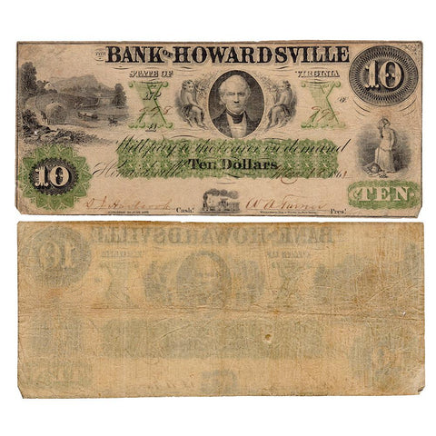 1861 $10 Bank of Howardsville, Virginia VA-105-G16a ~ Fine