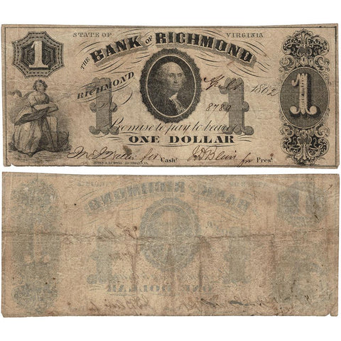 1862 $1 Bank of Richmond, Virginia (2nd) VA-191-G14 - Very Good+