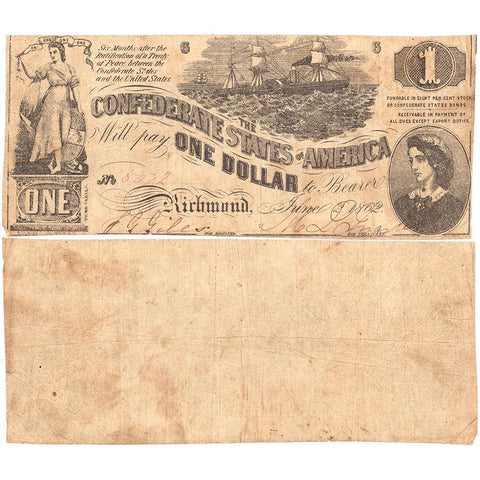 T-44 Jun. 2 1862 $1 Confederate States of America (C.S.A.) PF-3/Cr.341 - Very Good/Fine