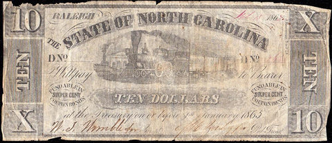 February 15, 1862 $10 State of North Carolina Note - Cr. 82 - Net Very Good/Fine