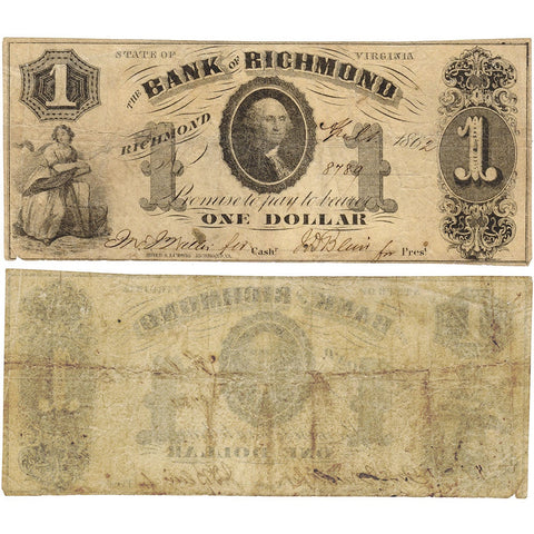 1862 $1 Bank of Richmond, Virginia (2nd) VA-191-G14 - Fine