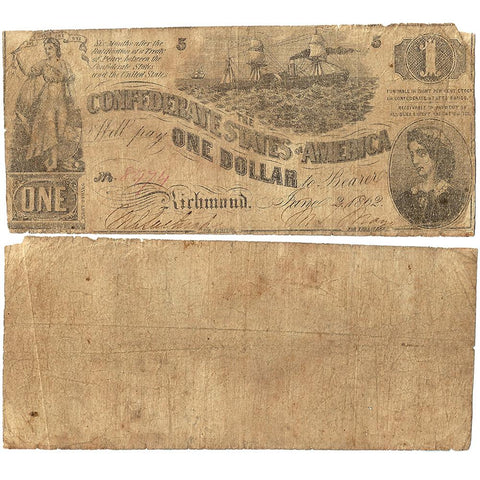 T-44 Jun. 2 1862 $1 Confederate States of America (C.S.A.) - Very Good