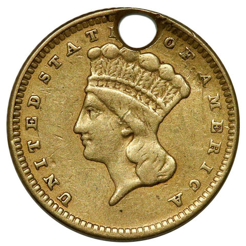 1862 Type-3 Gold Dollar (Civil War Date) - Very Fine Detail (holed)