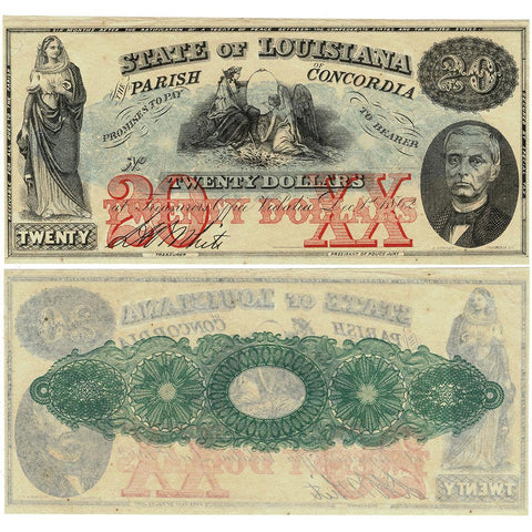 1862 $20 Parish of Concordia Vidalia, Louisiana Note - Uncirculated