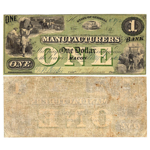1862 $1 Manufacturers Bank Macon Georgia - Very Fine
