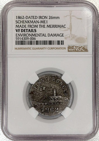 1862 Made From The Merrimac Civil War Token/Medal Schenkman-ME1 - NGC VF Detail