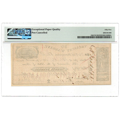 1862 $20 State of Texas Treasury Warrant Cr.23 - PMG AU 55 EPQ