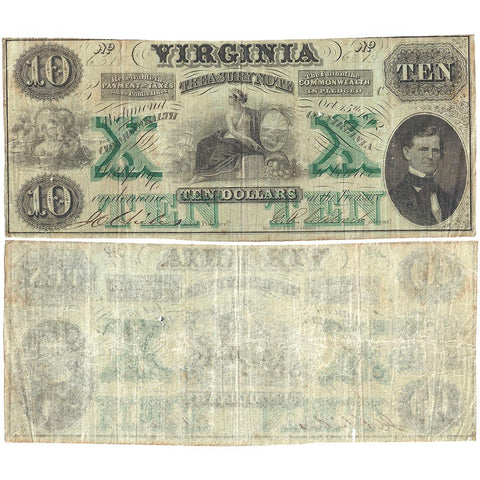 1862 $10 Virginia Treasury Note Cr.11 - Fine