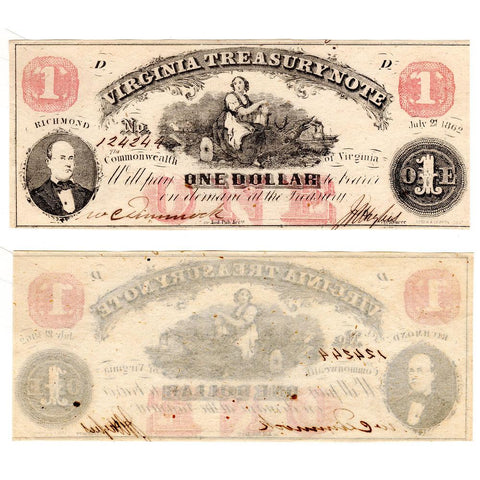 1862 $1 Virginia Treasury Note Cr.17 ~ Choice Crisp Uncirculated