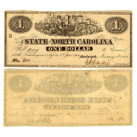 1863 $1 State of North Carolina Note - Cr. 133 - Crisp Uncirculated