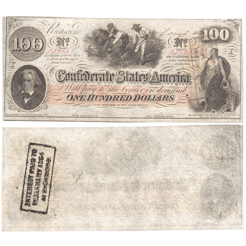 Pair of T-41 Jan. 2 1863 $100 Confederate States of America (C.S.A.) PF-59 & PF-60 ~ Crisp Uncirculated