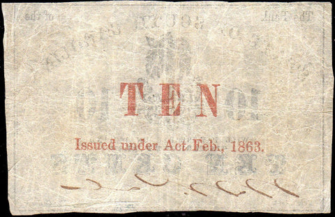 1863 10C Bank of the State of South Carolina Charleston - Very Fine