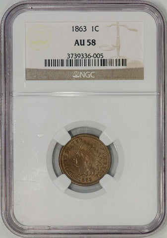 1863 Indian Cent - NGC AU 58 - Choice About Uncirculated