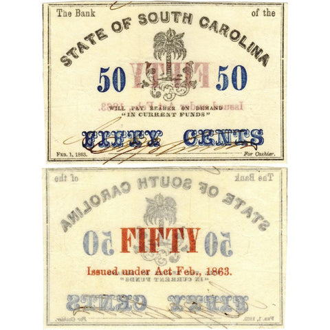 1863 50c The Bank of the State of South Carolina SC45-G114e - About Uncirculated