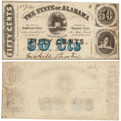 1863 50¢ State of Alabama Fractional Note Cr. 4B - Extremely Fine