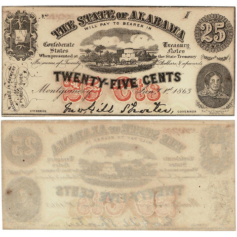 1863 25¢ State of Alabama Fractional Note - Uncirculated