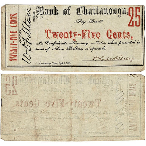 1863 25c Bank of Chattanooga, TN - Very Fine