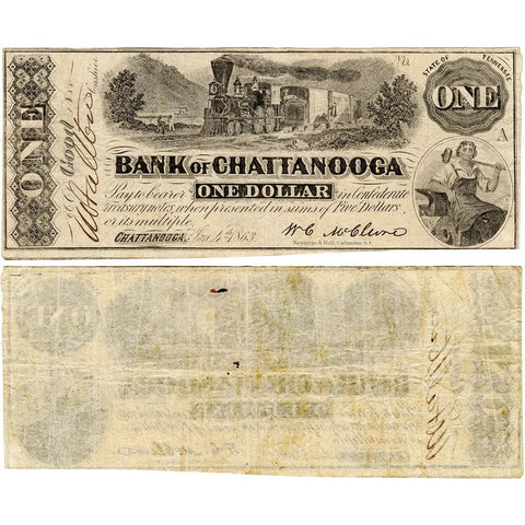 1863 $1 Bank of Chattanooga, TN TN-10 G34c - Very Fine