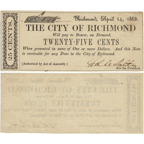 1862 25¢ City of Richmond, Virginia - Choice Crisp Uncirculated