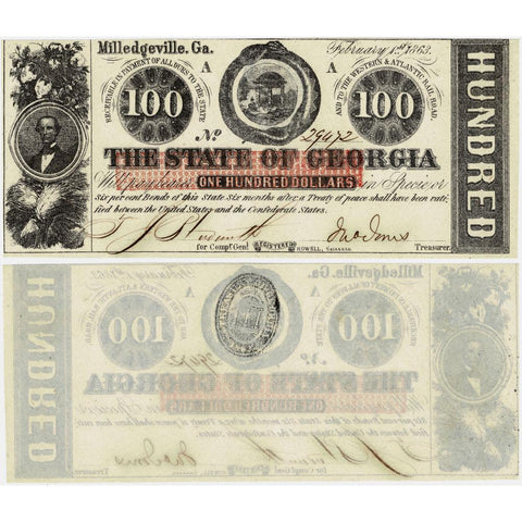 February 1, 1863 $100 State of Georgia Note, Cr. 6 - Crisp Uncirculated