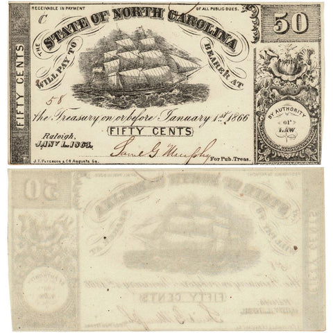 1863 50¢ State of North Carolina Note - Cr. 136 - Crisp Uncirculated