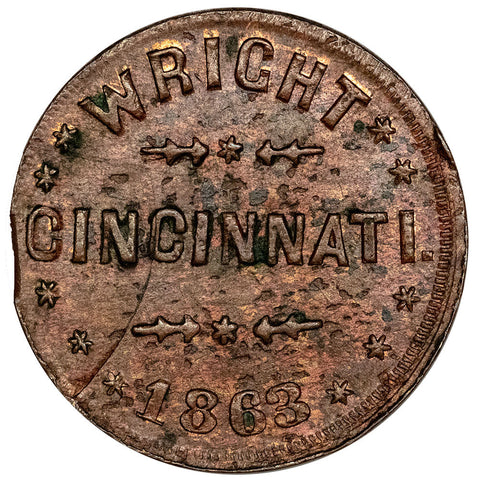 1863 Wright Civil War Token OH-165GR-1a (R2) - AU Details