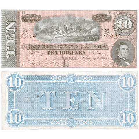 Deal! T-68 1864 $10 C.S.A. Notes on Special - Very Fine & Crisp Uncirculated
