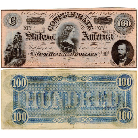 T-65 Feb. 17 1864 "Lucy Pickens" $100 Confederate States of America ~ About Uncirculated