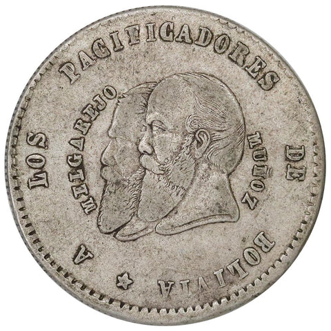 1865 Bolivia Silver Half Melgarejo KM.145.2 - Very Good