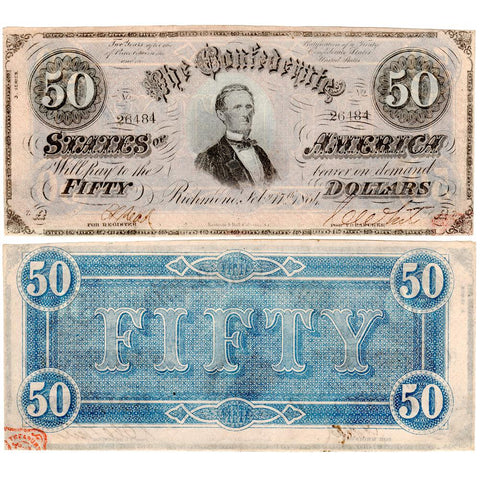 T-66 1864 $50 Confederate States of America Notes - Crisp Uncirculated