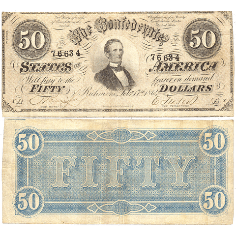 T-66 Feb. 17 1864 $50 Confederate States of America (C.S.A.) PF-2/Cr.496 - Very Fine